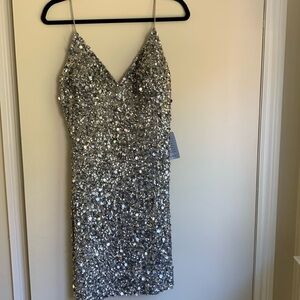 Adrianna Papell Women’s Grey Sequined Evening Dress Size 10 NWT